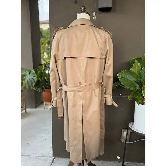 Vintage JG Chappel Ltd Mens 44 Long Belted Trench Coat Tan Removable Wool Lining